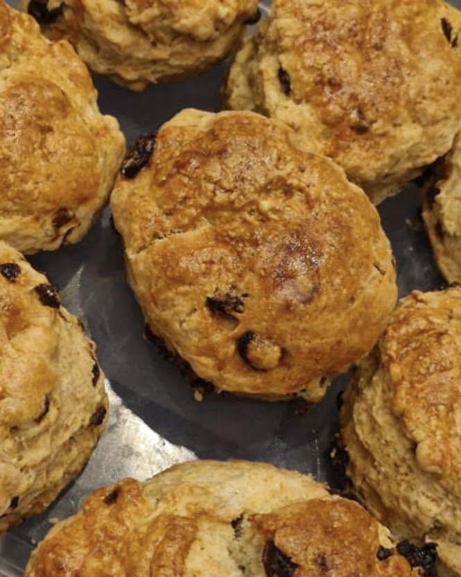 Tray of freshly baked homemade fruit scones